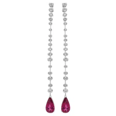 Pre-owned Unbranded Pear Shape Pink Tourmaline White Diamond 18k White Gold Drop Nova Earrings