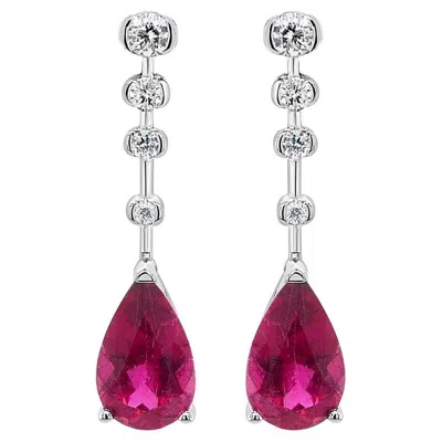 Pre-owned Unbranded Pear Shape Pink Tourmaline White Diamond 18k White Gold Drop Style Earrings