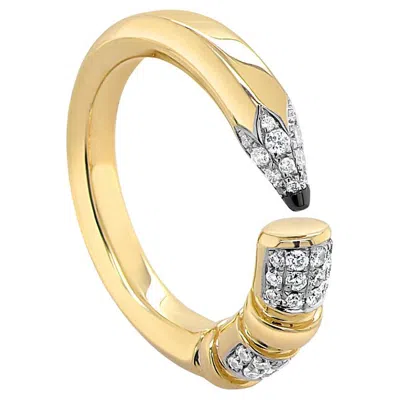 Pre-owned Unbranded Pencil Object White Diamond Pave 18k Yellow Gold Bling Hug Ring