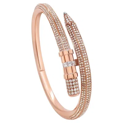 Pre-owned Unbranded Pencil Square-cut & White Diamond Pave Set 18k Rose Gold Bling Bangle Bracelet