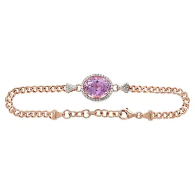 Pre-owned Unbranded Pink Kunzite & White Diamond 18k Rose Gold Charm Oval Shape Bracelet