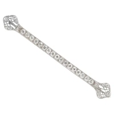 Pre-owned Unbranded Platinum Diamond Bar Brooch, Old European Cuts, 3 In., Approx. 1.50ctw In Multi