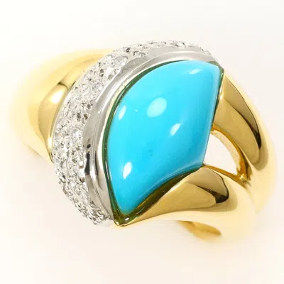Pre-owned Unbranded Platinum Turquoise Yellow Gold Yellow Gold (18k) Platinum 900 Band Ring () In Platinum, Turquoise, Yellow Gold