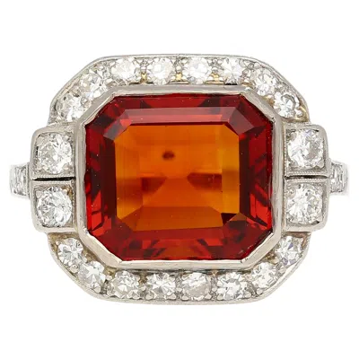 Pre-owned Unbranded Platinum Vintage Retro 4.42 Carat Citrine Bezel & Diamond Halo Ring In Multi