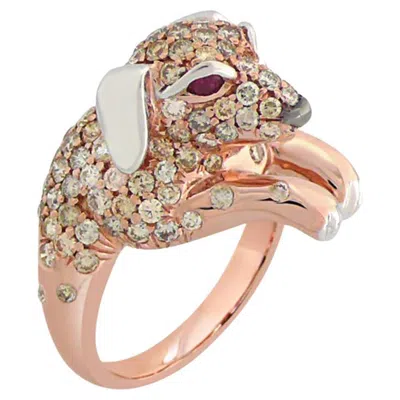 Pre-owned Unbranded Puppy Dog Fancy Pave Diamond Ruby 18k Rose Gold Ring In Red