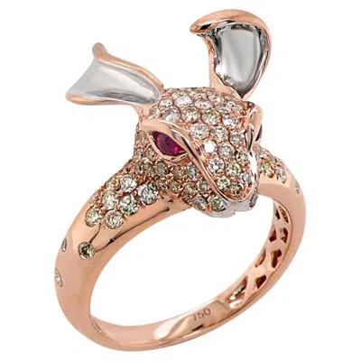 Pre-owned Unbranded Rabbit Bunny Fancy Diamond & Ruby 18k Rose Gold Ring In Red