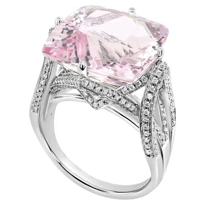Pre-owned Unbranded Radiant Shape Pink Morganite & White Diamond 18k White Gold Ring