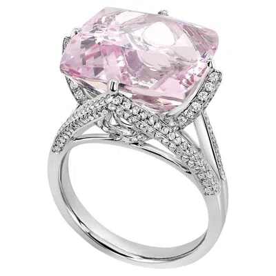 Pre-owned Unbranded Radiant Shape Pink Morganite & White Diamond 18k White Gold Ring