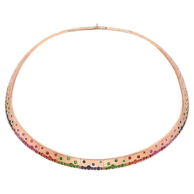 Pre-owned Unbranded Rainbow Multi-color Sapphire Green Garnet & Diamond Rose Gold Armor Bib Necklace In Red