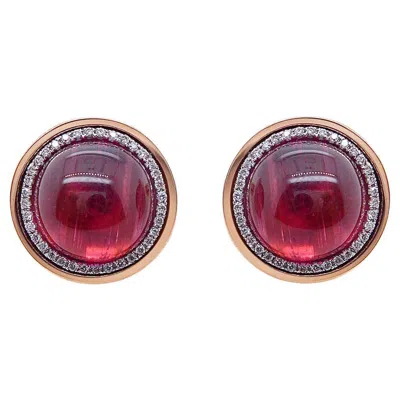 Pre-owned Unbranded Red Rubellite & White Diamond 18k Rose Gold Button Cufflinks