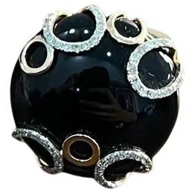 Pre-owned Unbranded Round Black Onyx Cabochon Diamonds Swirl Scroll 14k Rose Gold Diamond Ring In Red