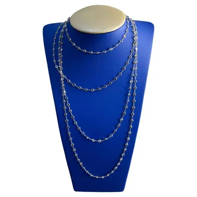 Pre-owned Unbranded Round Cut Light Blue Topaz Bezel 14k White Gold Long Chain Station Necklace