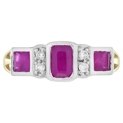 Pre-owned Unbranded Ruby & Diamond Art Deco Style Three Stone White Yellow Gold Ring
