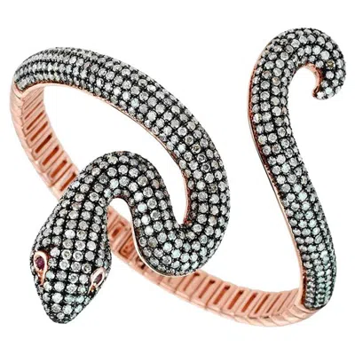 Pre-owned Unbranded Ruby Diamond Pave Set Snake Bangle Bracelet Cuff In 14k Rose Gold In Red