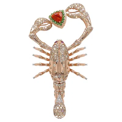 Pre-owned Unbranded Scorpion Fancy Diamond Ruby Garnet & White Shell 18k Rose Gold Scorpio Brooch