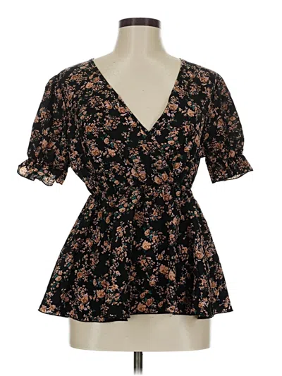Pre-owned Unbranded Short Sleeve Blouse In Black