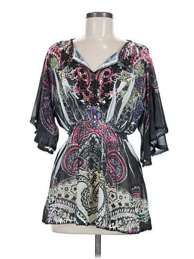 Pre-owned Unbranded Short Sleeve Blouse In Black
