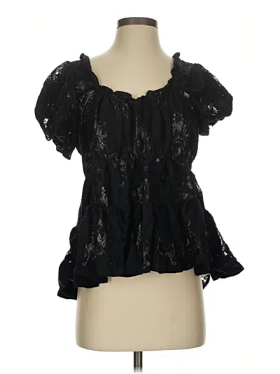 Pre-owned Unbranded Short Sleeve Blouse In Black