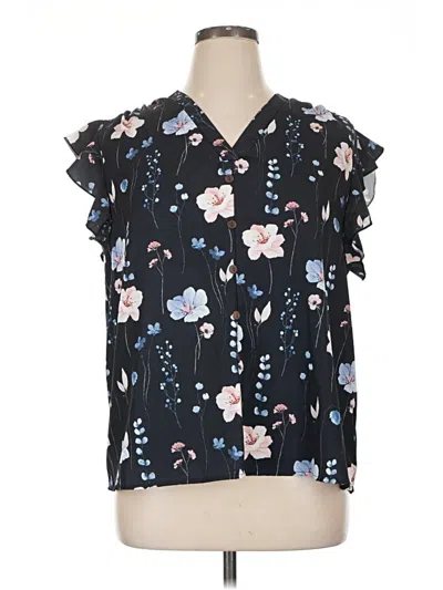 Pre-owned Unbranded Short Sleeve Blouse In Black