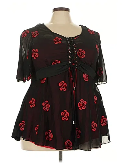 Pre-owned Unbranded Short Sleeve Blouse In Black