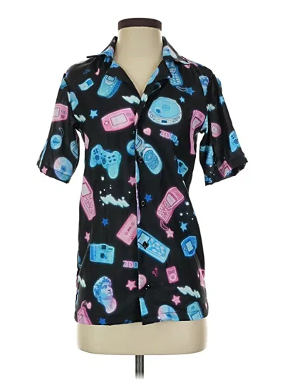 Pre-owned Unbranded Short Sleeve Blouse In Black