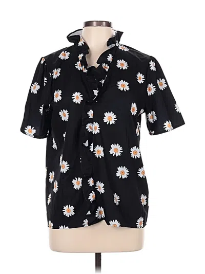 Pre-owned Unbranded Short Sleeve Blouse In Black