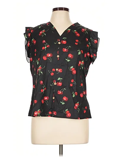 Pre-owned Unbranded Short Sleeve Blouse In Black