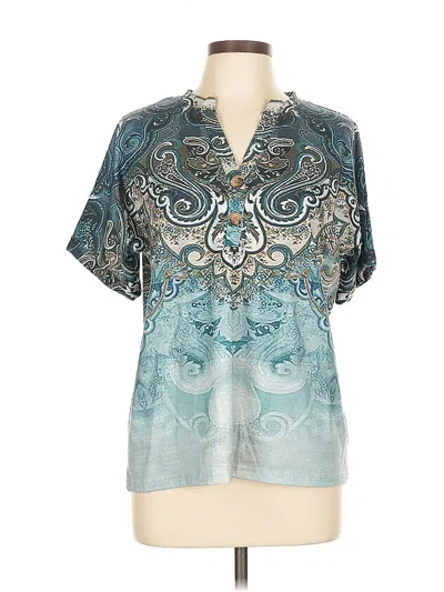 Pre-owned Unbranded Short Sleeve Blouse In Blue