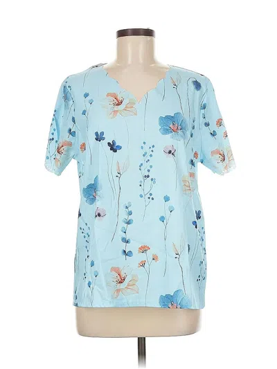 Pre-owned Unbranded Short Sleeve Blouse In Blue