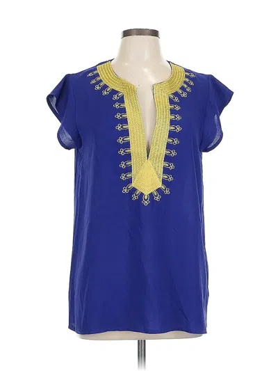Pre-owned Unbranded Short Sleeve Blouse In Blue