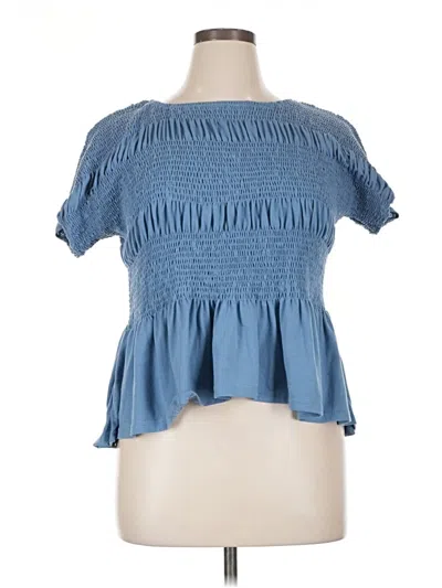 Pre-owned Unbranded Short Sleeve Blouse In Blue