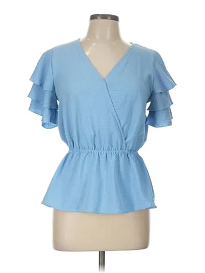 Pre-owned Unbranded Short Sleeve Blouse In Blue