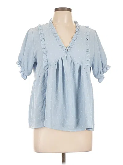 Pre-owned Unbranded Short Sleeve Blouse In Blue