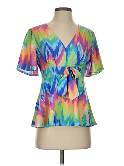 Pre-owned Unbranded Short Sleeve Blouse In Blue