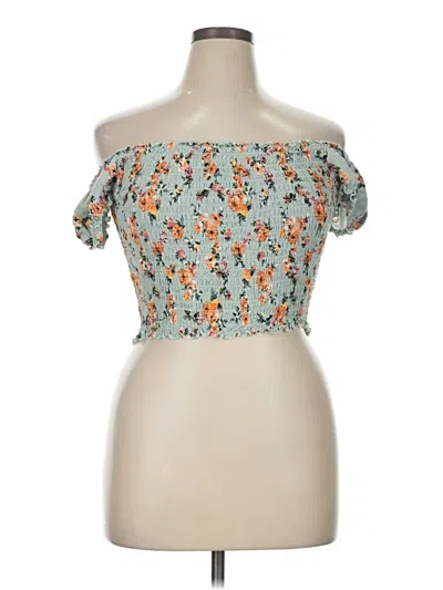 Pre-owned Unbranded Short Sleeve Blouse In Blue
