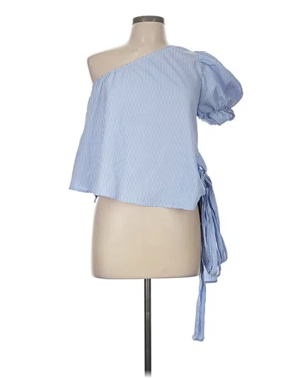 Pre-owned Unbranded Short Sleeve Blouse In Blue