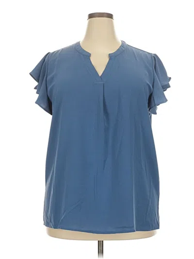 Pre-owned Unbranded Short Sleeve Blouse In Blue