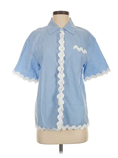 Pre-owned Unbranded Short Sleeve Blouse In Blue