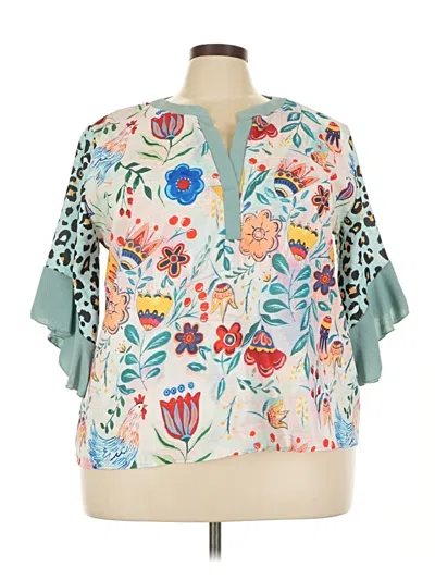 Pre-owned Unbranded Short Sleeve Blouse In Blue