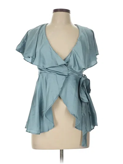 Pre-owned Unbranded Short Sleeve Blouse In Blue