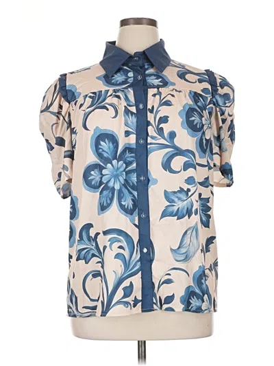 Pre-owned Unbranded Short Sleeve Blouse In Blue