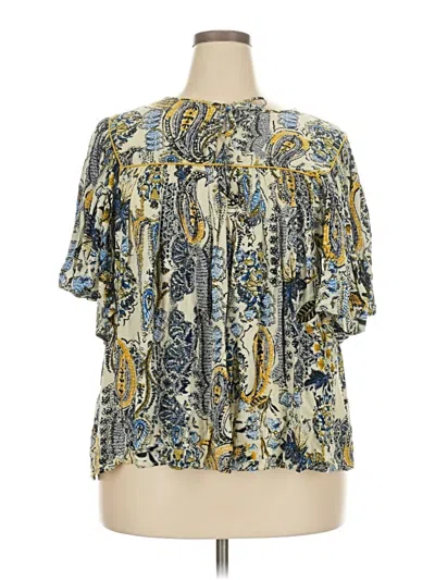 Pre-owned Unbranded Short Sleeve Blouse In Blue