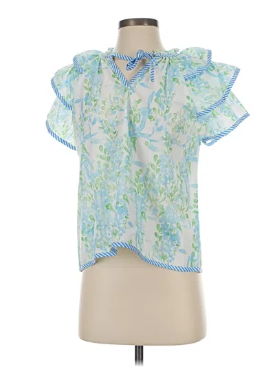 Pre-owned Unbranded Short Sleeve Blouse In Blue
