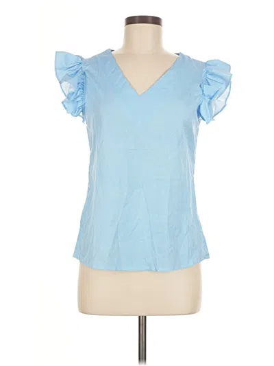 Pre-owned Unbranded Short Sleeve Blouse In Blue