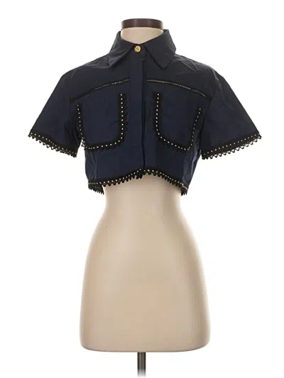 Pre-owned Unbranded Short Sleeve Blouse In Blue