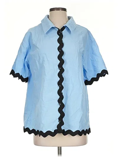 Pre-owned Unbranded Short Sleeve Blouse In Blue