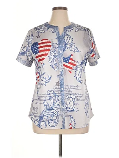 Pre-owned Unbranded Short Sleeve Blouse In Blue