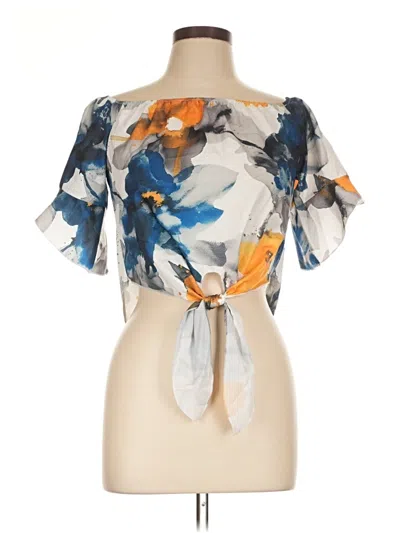 Pre-owned Unbranded Short Sleeve Blouse In Blue