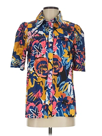 Pre-owned Unbranded Short Sleeve Blouse In Blue