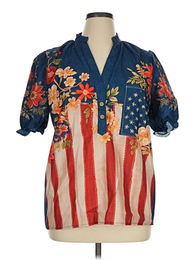 Pre-owned Unbranded Short Sleeve Blouse In Blue